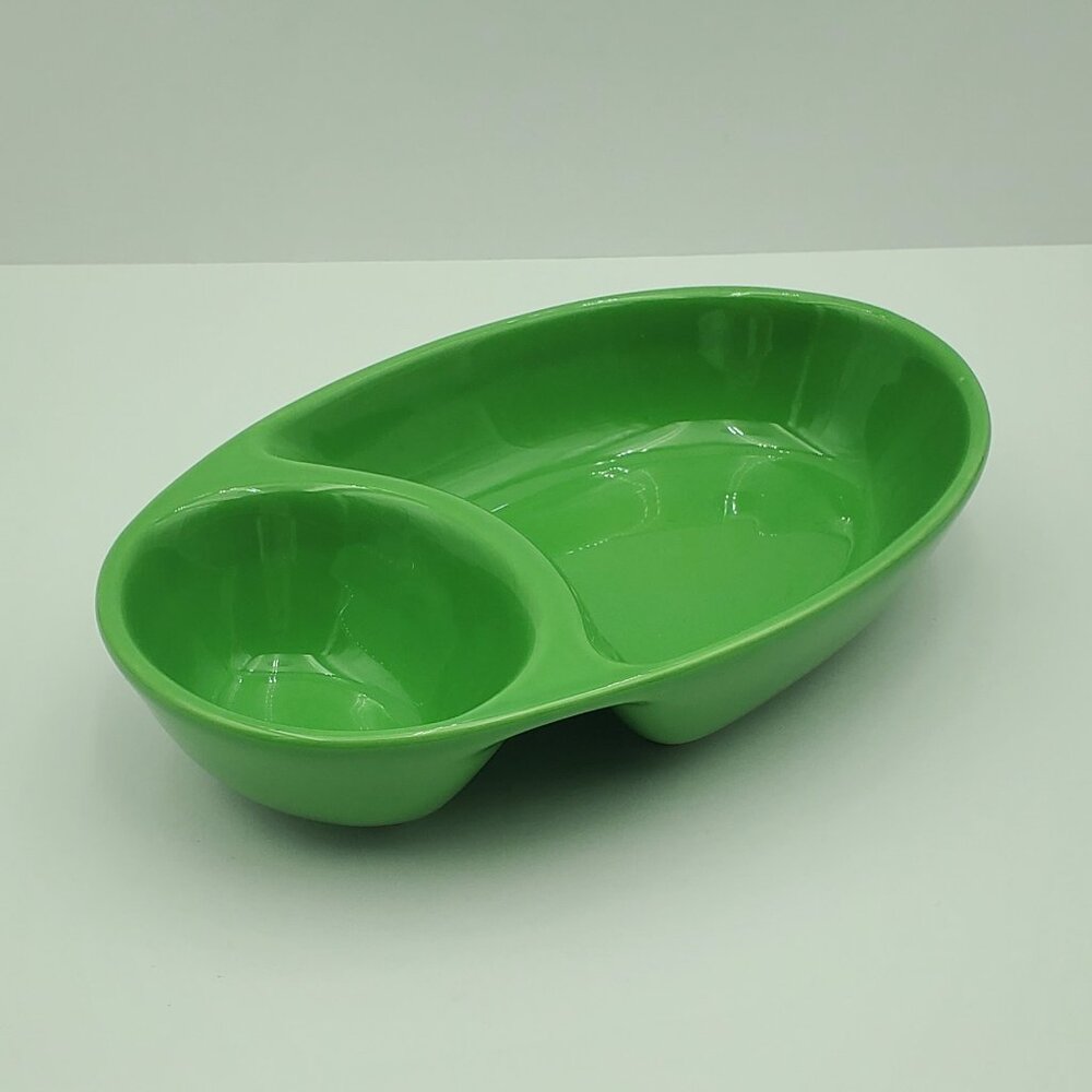 Pfaltzgraff Cool Green Personal Chip & Dip Bowl Solid Color Brights Divided Dish
